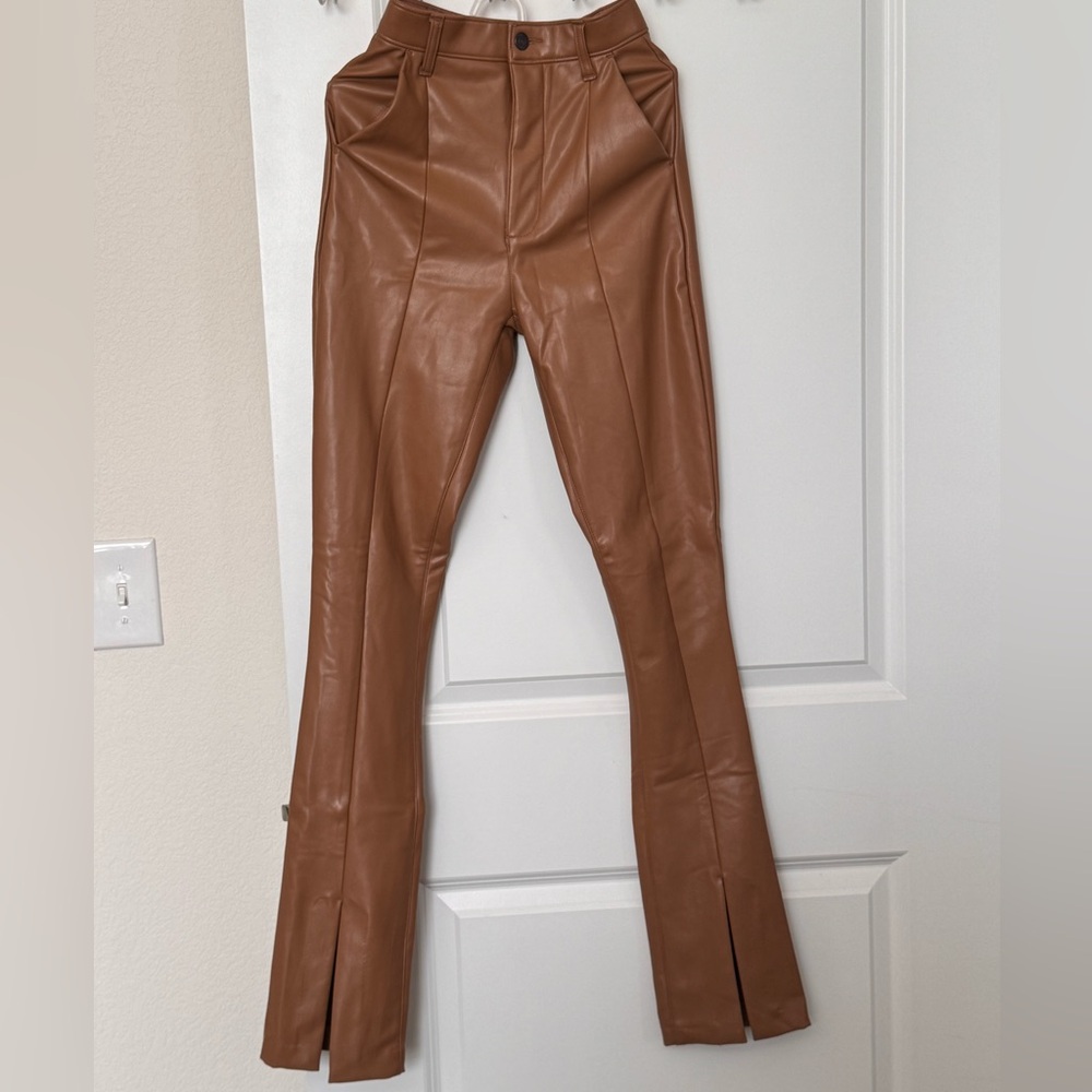 Abercrombie & Fitch Brown Split Hem Faux Leather Pants - size 23L